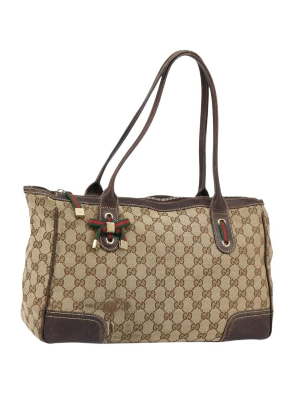 GUCCI GG Canvas Web Sherry Line Tote Bag Beige Gold 177052